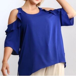 Umgee Women’s Royal Blue Cold Shoulder Ruffle Top Size‎ 2XL NEW/NWT